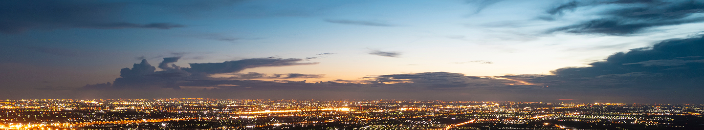 City skyline illuminated at night