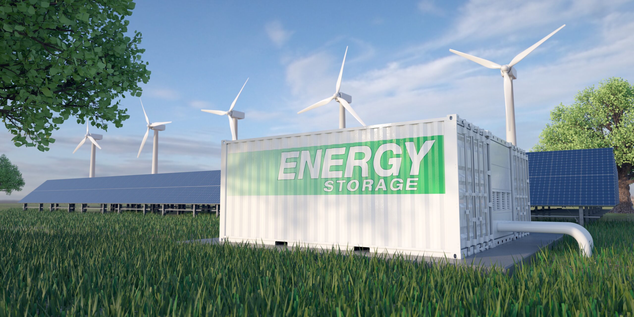 battery energy storage with solar and wind powered energy.