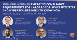 Data center webinar promotion graphic with headshots and titles.