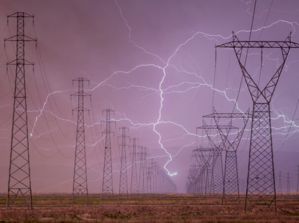 storms power lines transmission tower lightning