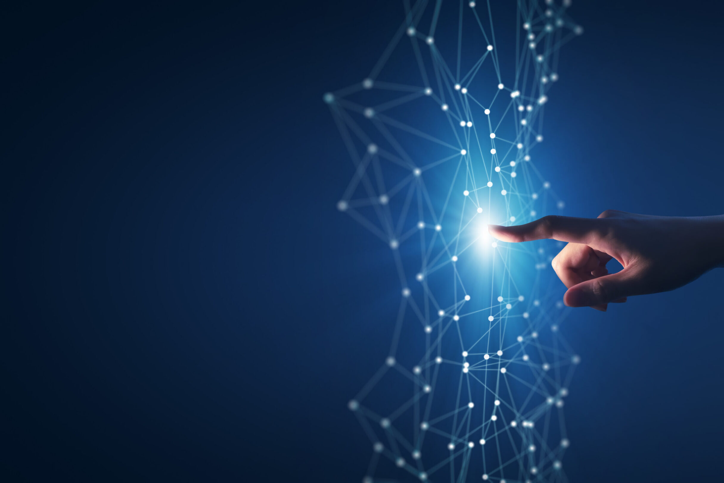 Abstract hand touching digital transformation.